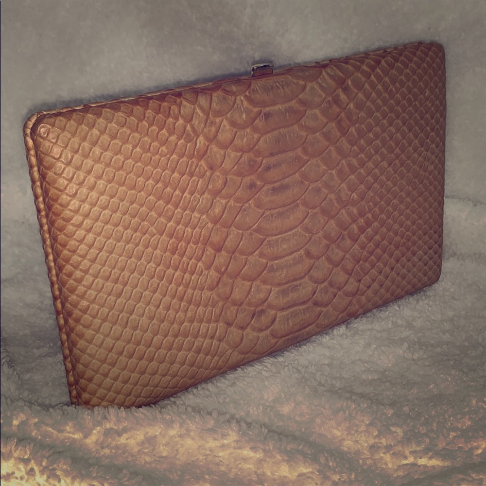 Abas tan faux snakeskin checkbook clutch